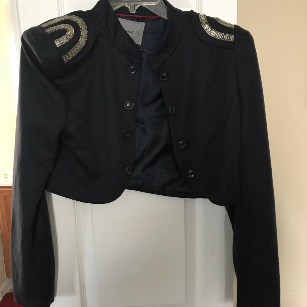 *Never Worn-Navy cropped silver jeweled shoulder